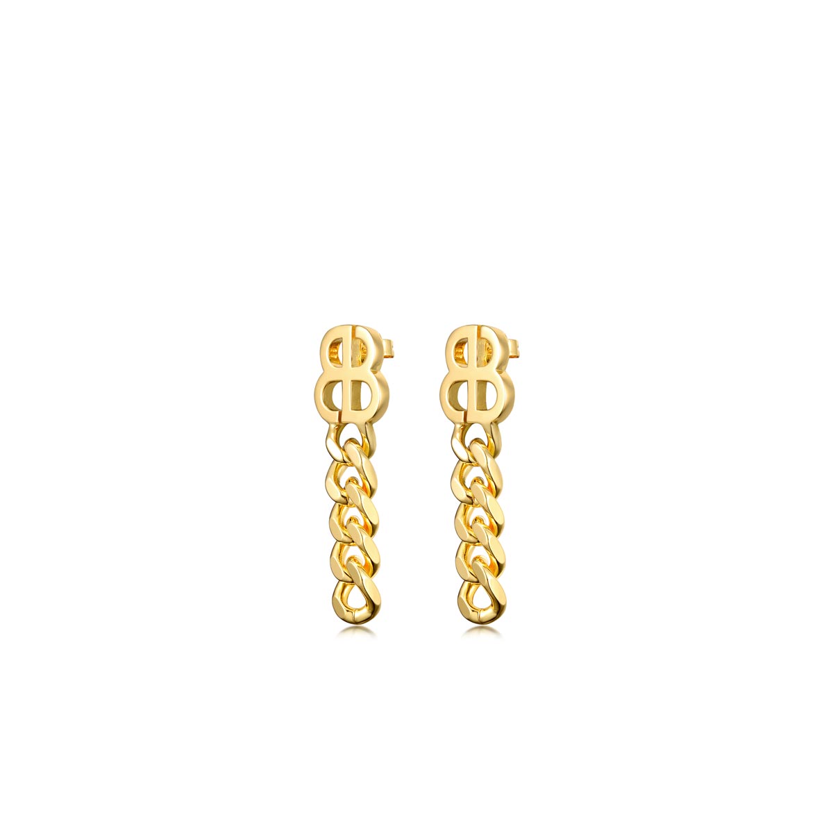 gold baller earrings, side view