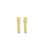 gold baller earrings, side view