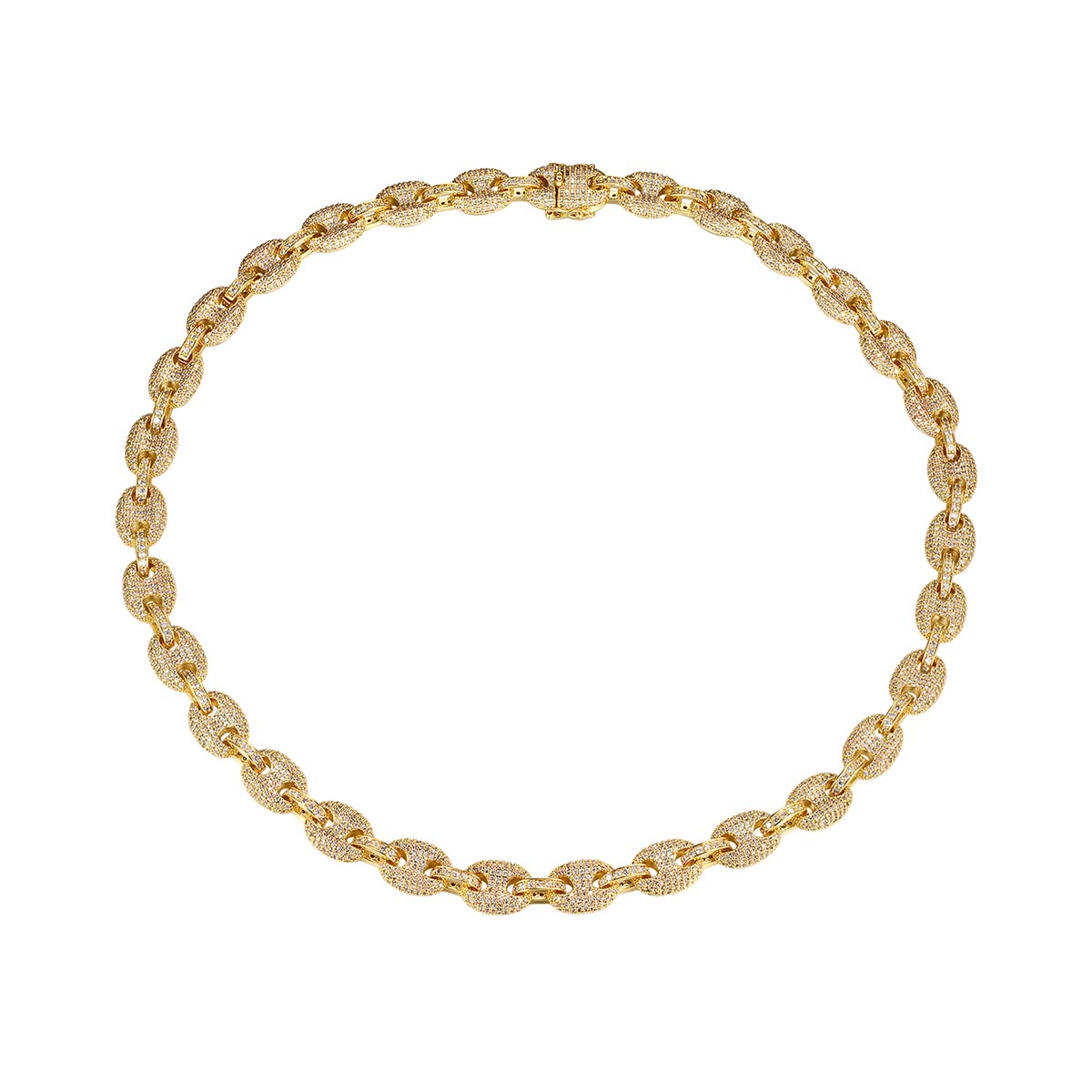 iced out gold chain, coffee bean link