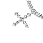 silver chain, extra large cross pendant close up view