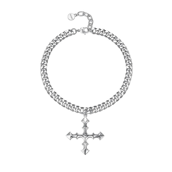 silver chain, extra large cross pendant