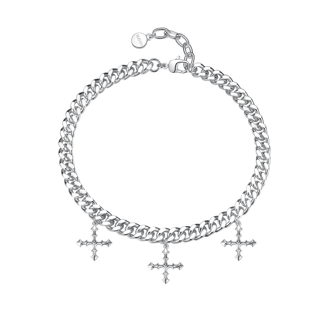 silver cross choker necklace, three crosses pendant
