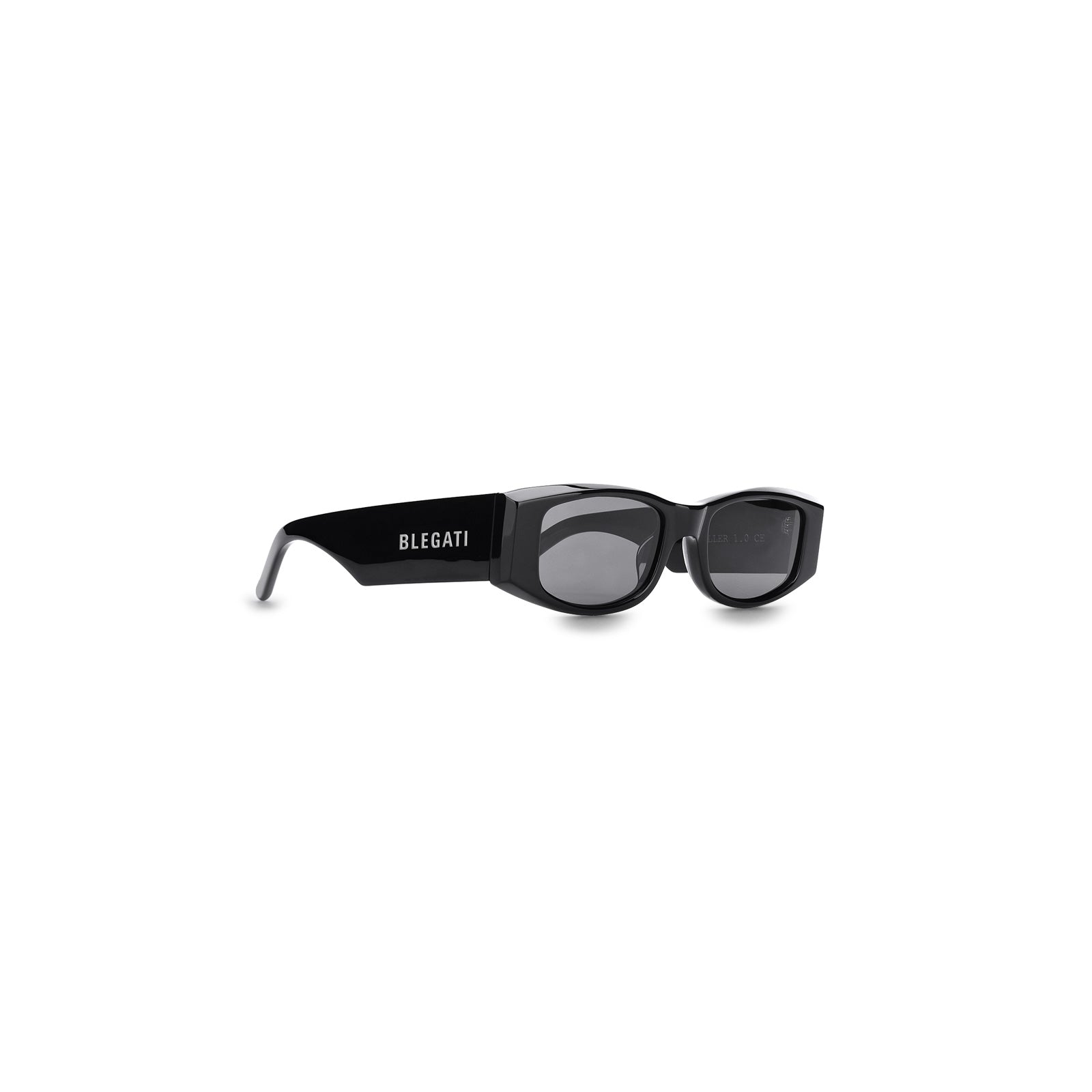 black rectangle sunglasses, acetate, side view