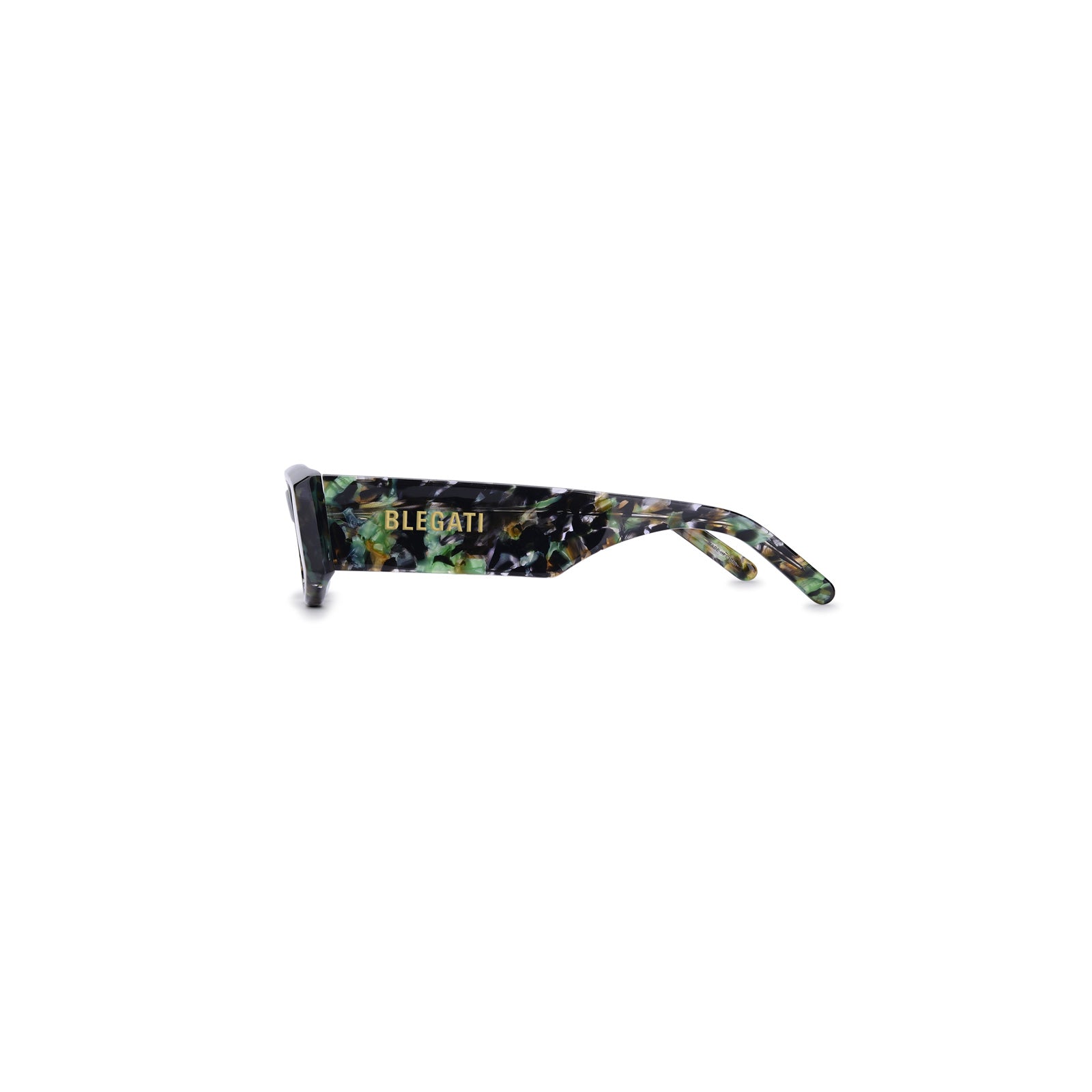 camo rectangle sunglasses - side view, blegati logo