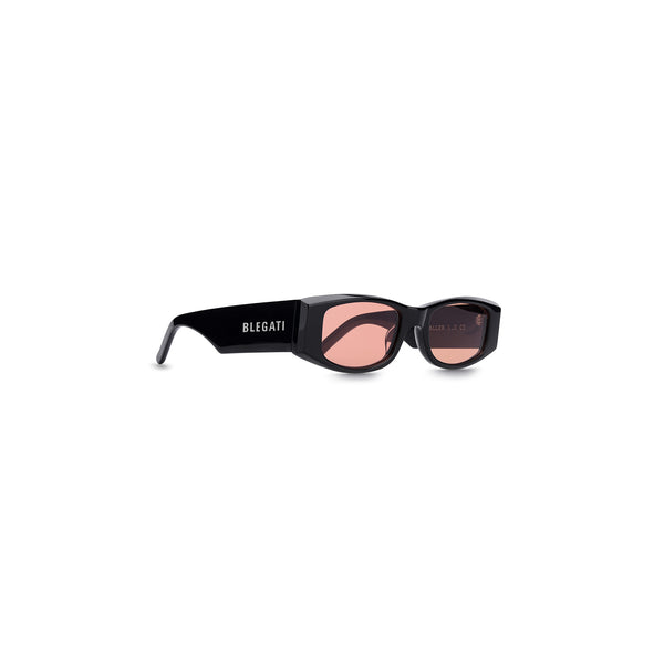 baller rectangle sunglasses, peach lens, blegati logo view