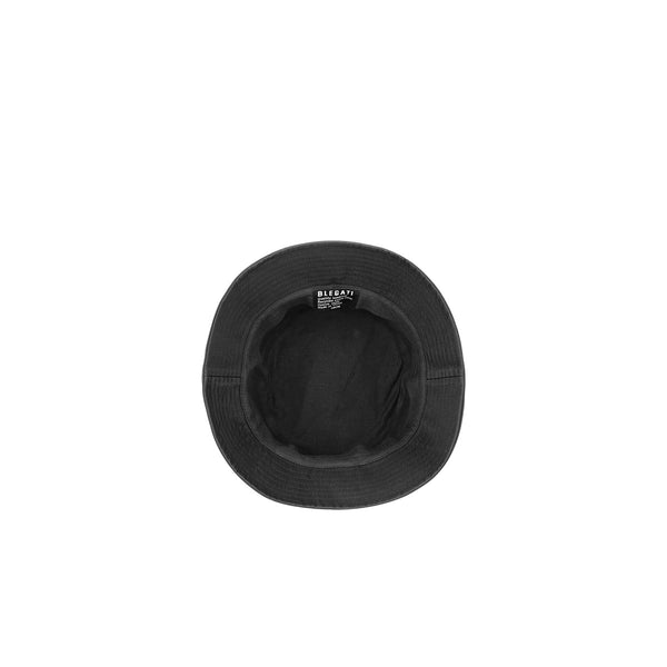 black bucket hat, inside view
