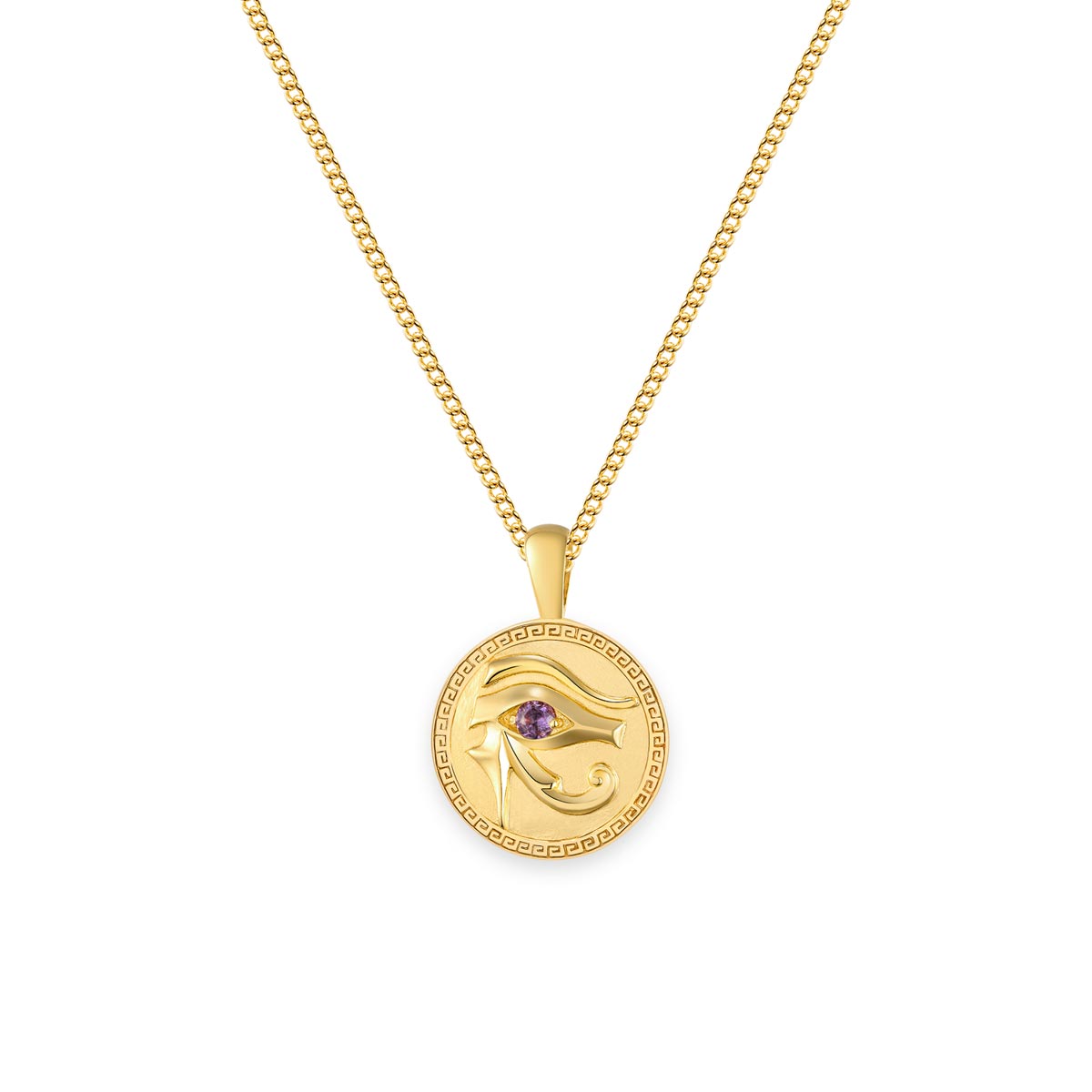 eye of horus, 18K gold vermeil jewellery, amethyst pendant  